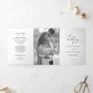 Elegantes weißes dreiteiliges Hochzeitsprogrammhef Dreifach-gefaltete Programmkarte