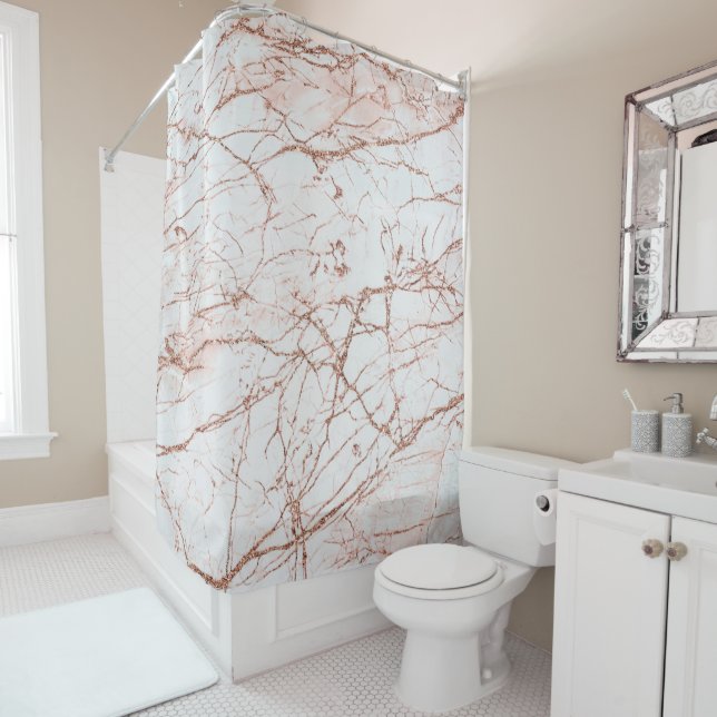 Elegantes weißes Elfenbein-Imitat Rose Gold Glitze Duschvorhang (Beispiel)