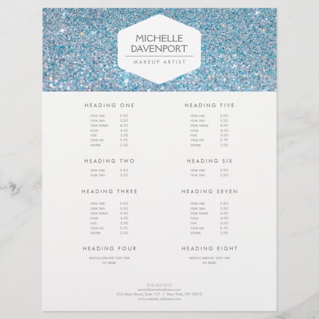 ELEGANTES WEISSES EMBLEM AUF BLAUEM GLITZER FLYER (Vorne)