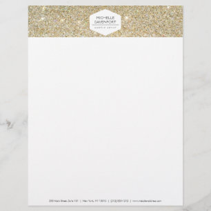 ELEGANTES WEIßES EMBLEM AUF GOLD GLITZER Briefkopf