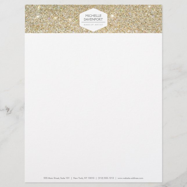 ELEGANTES WEISSES EMBLEM AUF GOLD GLITZER Letterhe Briefkopf (Vorderseite)