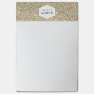ELEGANTES WEIßES EMBLEM AUF GOLDGLITTER POST-IT KLEBEZETTEL