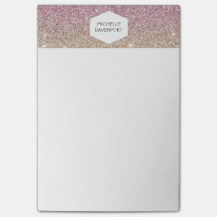 ELEGANTES WEIßES EMBLEM AUF PINK OMBRE GLITTER POST-IT KLEBEZETTEL