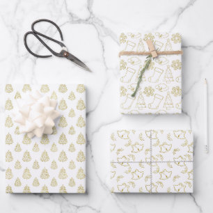Elegantes Weißes Faux-Falten-Folie-Weihnachten Geschenkpapier Set