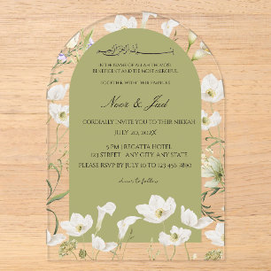 Elegantes weißes florales gebogenes Acryl-Islam-Ni Acryleinladungen