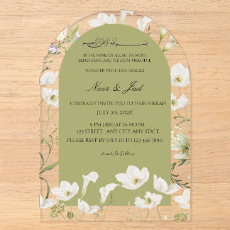 Elegantes weißes florales gebogenes Acryl-Islam-Ni Acryleinladungen