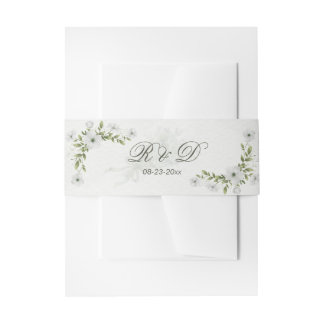 Elegantes weißes florales Hochzeitsmonogramm Einladungsbanderole