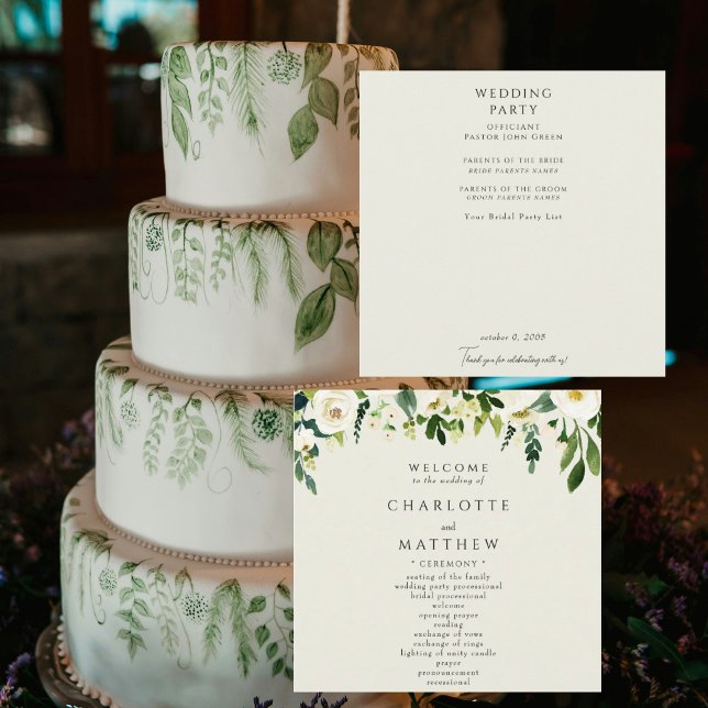 Elegantes weißes florales Hochzeitsprogramm in Cre Programm (Von Creator hochgeladen)