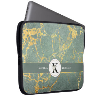 Elegantes weißes florales Monogramm & Name Teal Ma Laptopschutzhülle