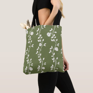 Elegantes weißes florales Rankenmuster Salbeigrün Tasche