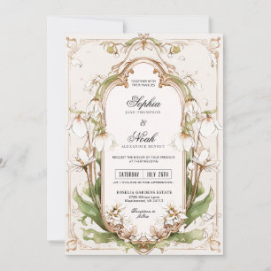 Elegantes Weißes Florales Sage Grün Art Nouveau Einladung