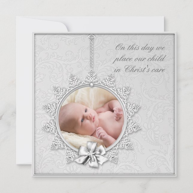 Elegantes Weißes Foto Christening Einladung (Vorderseite)