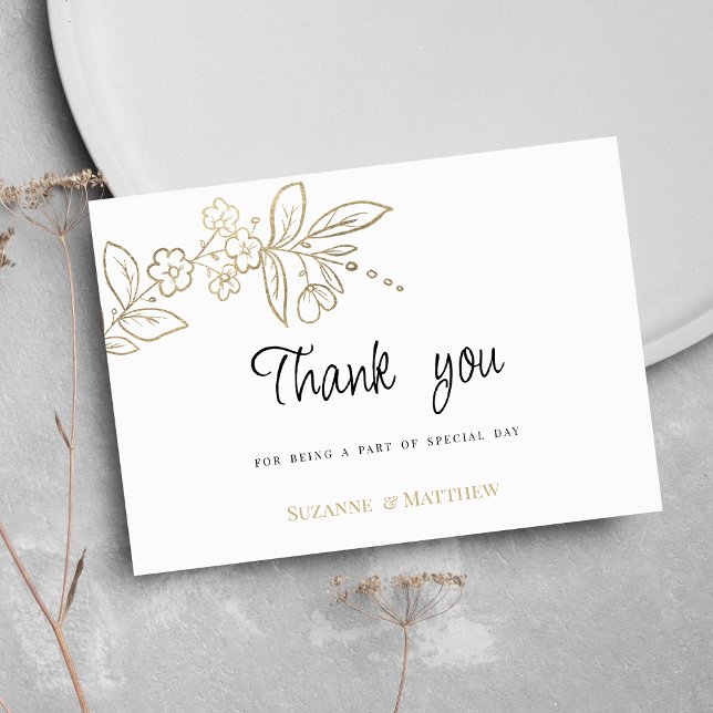 Elegantes, weißes Gold einfache Blüte Vielen Dank Einladung (Elegant chic white gold simple floral Thank You)