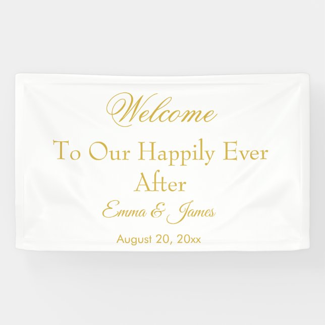 Elegantes weißes Gold nach Hochzeit glücklich Banner (Horizontal)