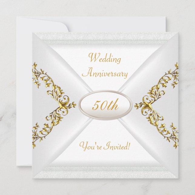 Elegantes weißes Gold zum 50. Hochzeitstag Einladung (Vorderseite)