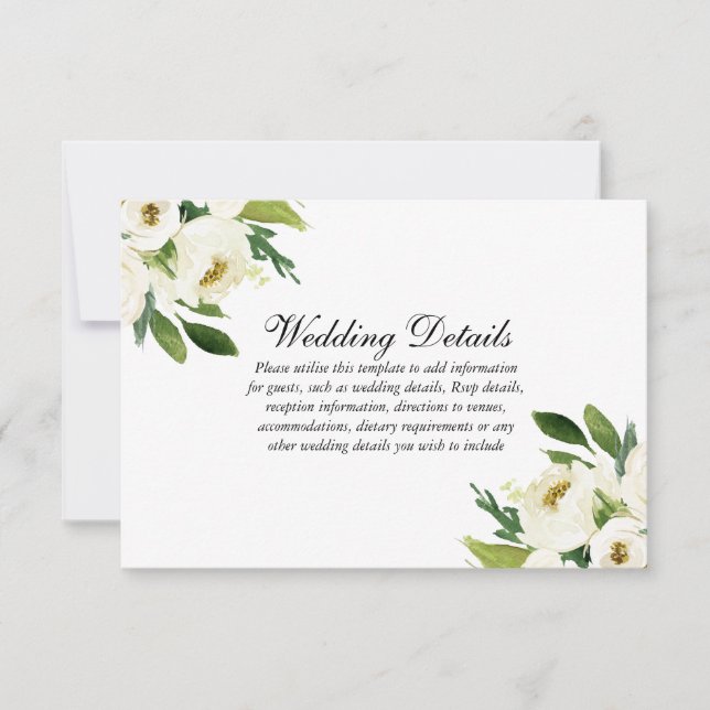 Elegantes weißes, grün blühendes Leaf Hochzeitsdet RSVP Karte (Vorderseite)