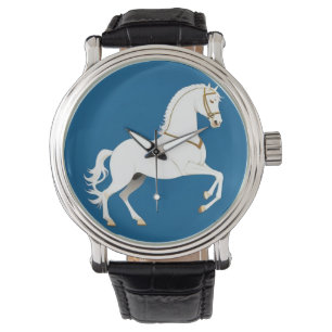Elegantes Weißes Hengst Klassiker Pferd Luxus Kuns Armbanduhr