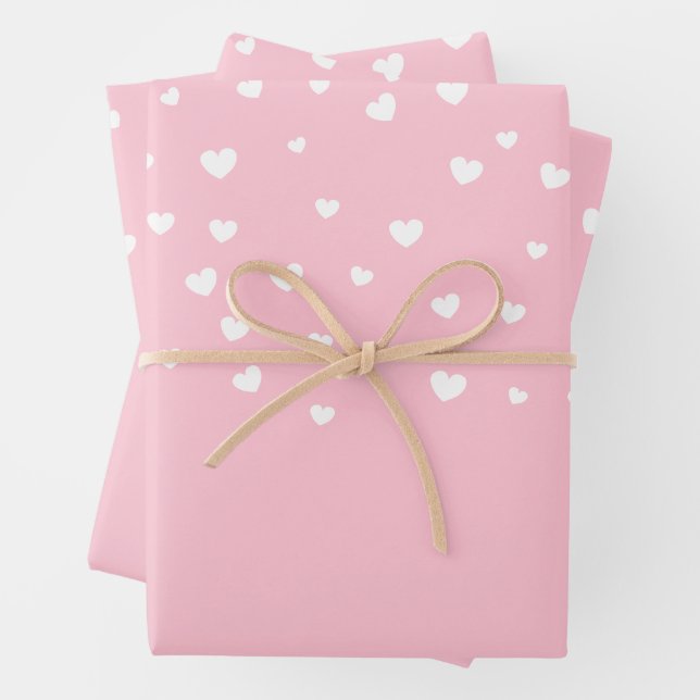 Elegantes weißes Herz auf Pastellrosa Geschenkpapier Set (Beispiel)