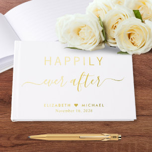 Elegantes Weißes Hochzeit glücklich bis ans Lebens Gästebuch