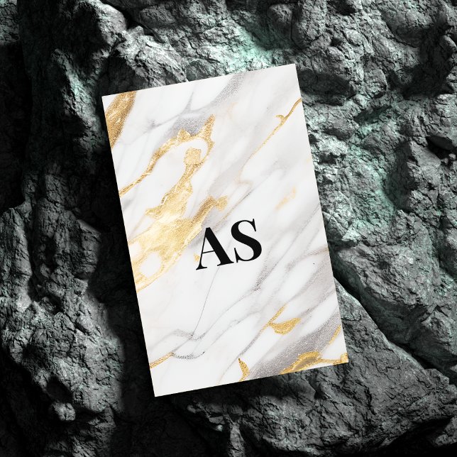 Elegantes weißes Imitat Glitzer Marmor Monogramm Magnetische Visitenkarte (Von Creator hochgeladen)