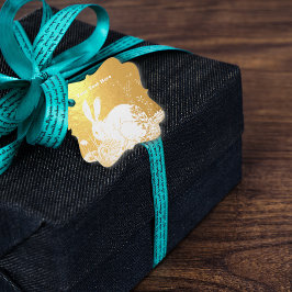 Elegantes weißes Kaninchen in Blume Gold Geschenkanhänger