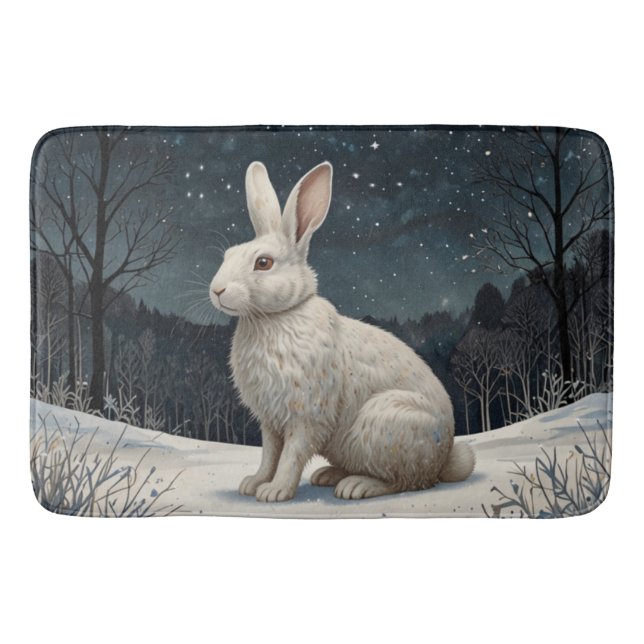 Elegantes weißes Kaninchen Weihnachtsschneewald Badematte (Vorderseite)
