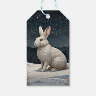 Elegantes weißes Kaninchen Weihnachtsschneewald Geschenkanhänger