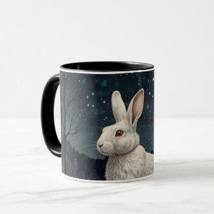 Elegantes weißes Kaninchen Weihnachtsschneewald Tasse