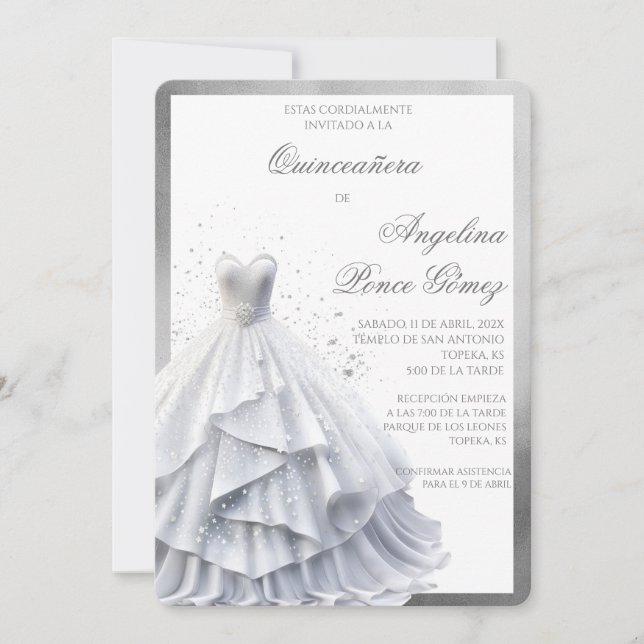 Elegantes weißes Kleid - Einladung (Vorderseite)