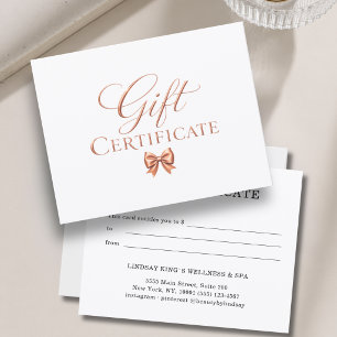 Elegantes weißes Kupfer-Geschenkzertifikat mit Bog