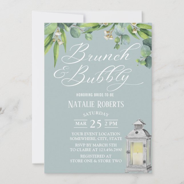 Elegantes Weißes Lattern & Folage Bridal Brunch Einladung (Vorderseite)