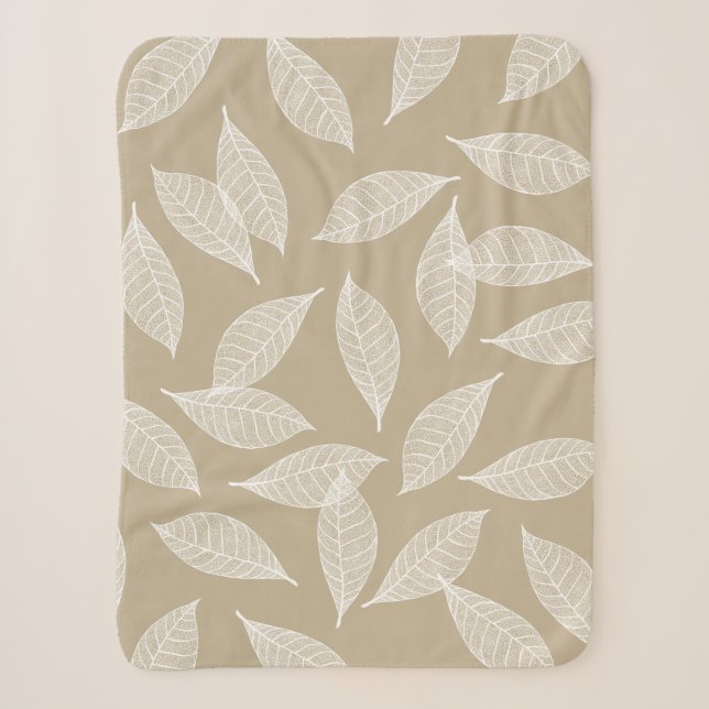 Elegantes weißes Leaf Skelett & Taupe Sherpadecke (Vorderseite)