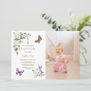 Elegantes weißes Lilienschmetterlings-Mädchen-Foto Einladung