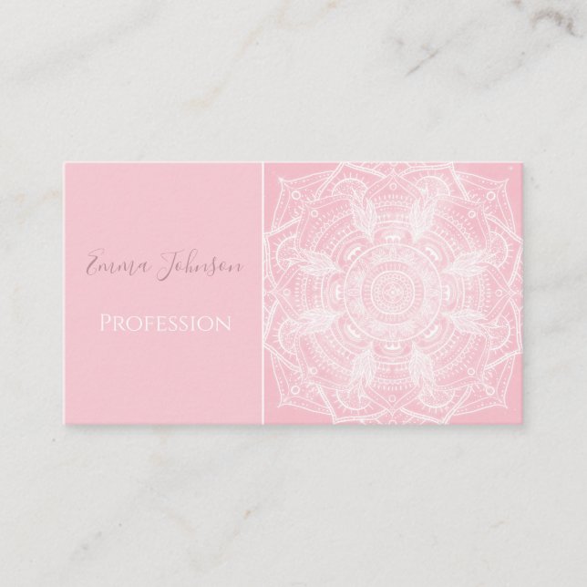Elegantes weißes Mandala-rosa Nebula-Design Visitenkarte (Vorderseite)