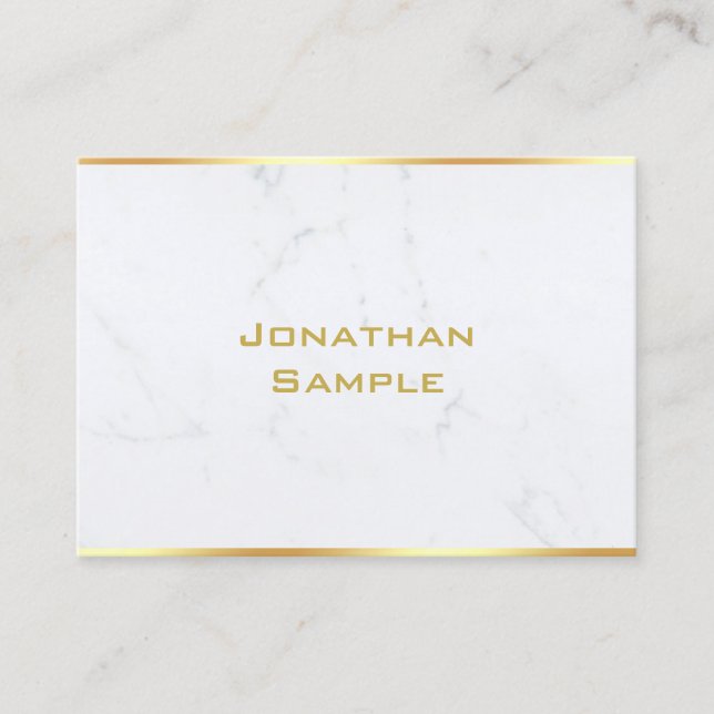 Elegantes, weißes Marmor Gold Text Template Modern Visitenkarte (Vorderseite)