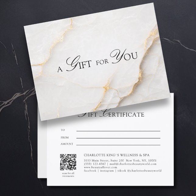 Elegantes weißes Marmor-QR-Code-Geschenkgutschein (A Gift for You! White Gold Marble QR Code Gift Certificate)