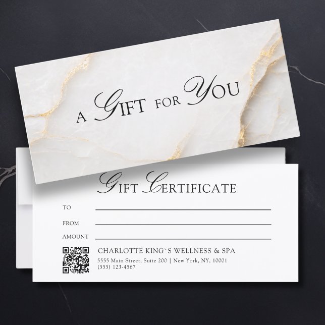 Elegantes weißes Marmor-QR-Code-Geschenkgutschein (A Gift for You! White Gold Marble QR Code)