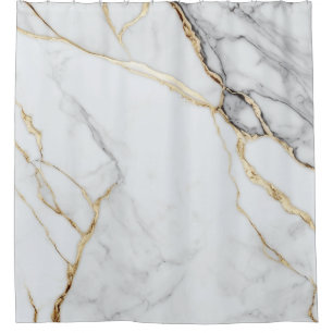 Elegantes weißes Marmorgold Kintsugi Adern Duschvorhang