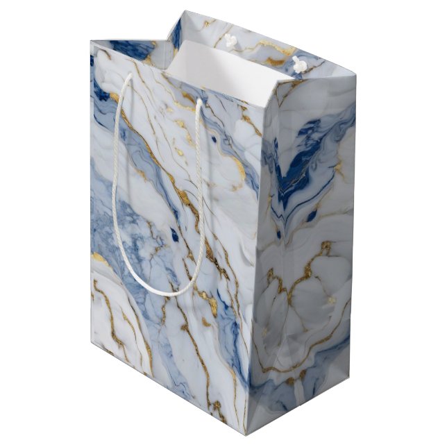 Elegantes, weißes Marmorgranitmuster Mittlere Geschenktüte (Rückseite Schrägansicht)