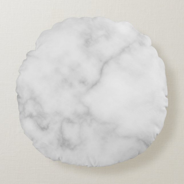 Elegantes, weißes Marmormuster Rundes Kissen (Vorderseite)