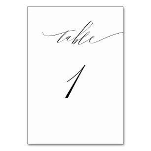 Elegantes weißes, modernes Script Nr. 1 Hochzeit Tischnummer