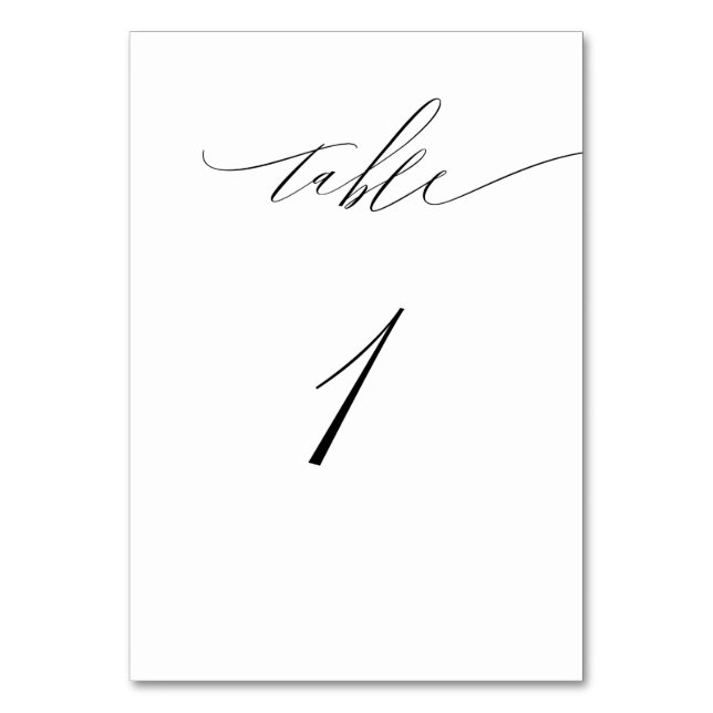 Elegantes weißes, modernes Script Nr. 1 Hochzeit Tischnummer (Vorderseite)