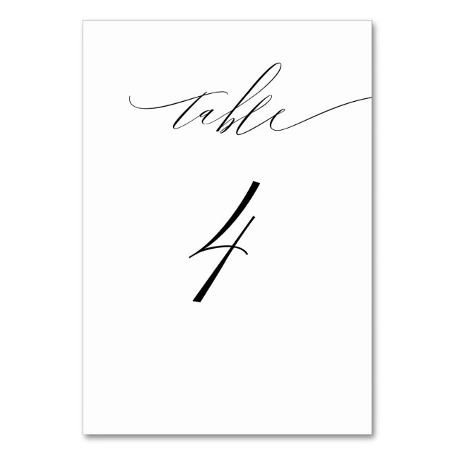Elegantes weißes, modernes Script Nr. 4 Wedding Tischnummer (Vorderseite)