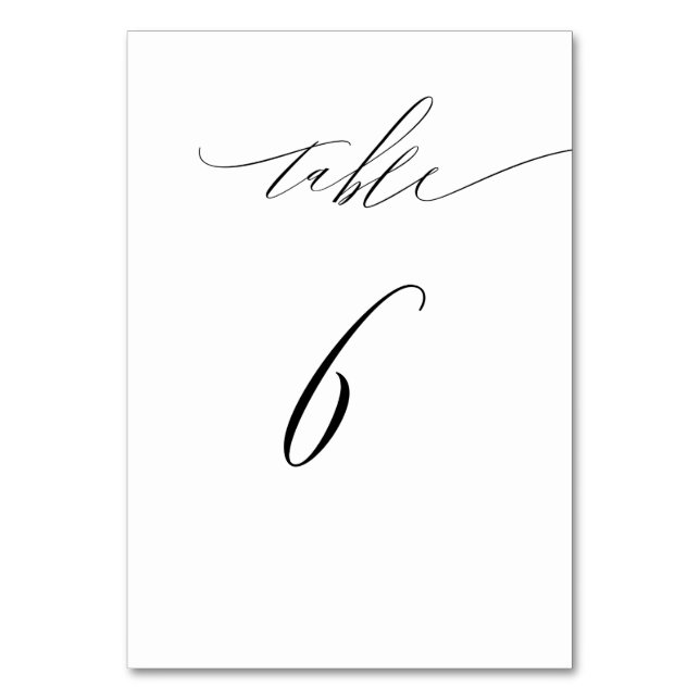 Elegantes weißes, modernes Script Nr. 6 Wedding Tischnummer (Vorderseite)