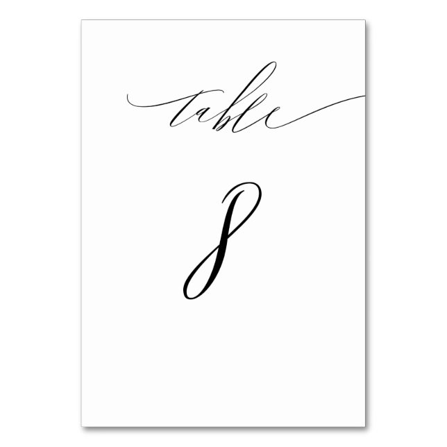 Elegantes, weißes, modernes Skript Nr. 8 Hochzeit Tischnummer (Vorderseite)