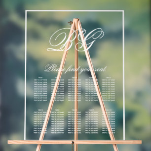 Elegantes, weißes Monogramm-Hochzeitsdiagramm Acrylschild