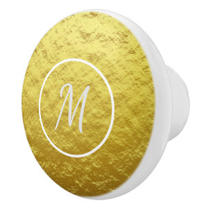 Elegantes weißes Monogramm im Gold-Hintergrund Keramikknauf