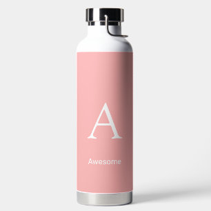 Elegantes weißes Monogramm & Text auf hellrosa Kor Trinkflasche