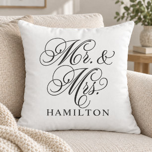 Elegantes Weißes Mr-und-Mrs-Script-Hochzeit Kissen