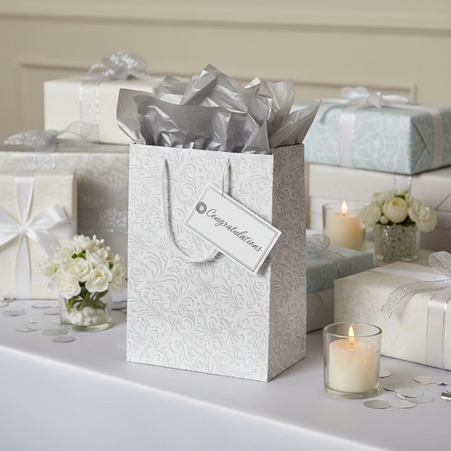 Elegantes weißes Muster Mittlere Geschenktüte (Von Creator hochgeladen)